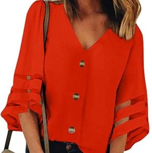 Red button down blouse